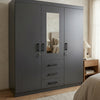 3-Door Mirrored Wardrobe with Drawers in Matte Black, modern bedroom storage with bold design.