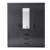 3-Door Mirrored Wardrobe with Drawers in Matte Black featuring a full-length center mirror and sleek design.