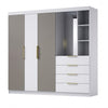 3-Door Wardrobe with Drawers and Open Shelving featuring modern design and practical storage options.