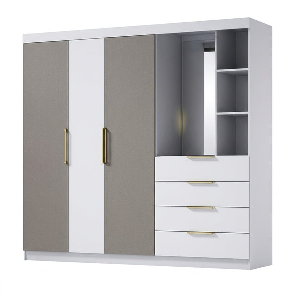 3-Door Wardrobe with Drawers and Open Shelving featuring modern design and practical storage options.