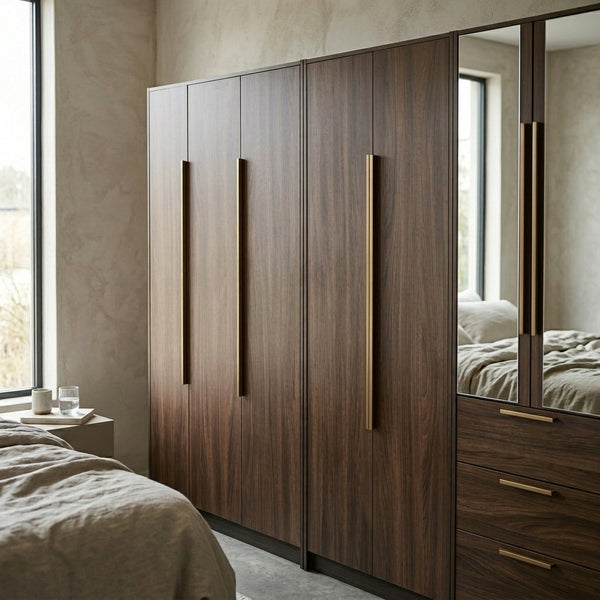 4 Door Wardrobe with Mirror and Drawers in stylish bedroom setting with natural light.