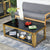Designer Coffee Table with black surface and gold accents, serving as a stylish centerpiece in a modern living room.