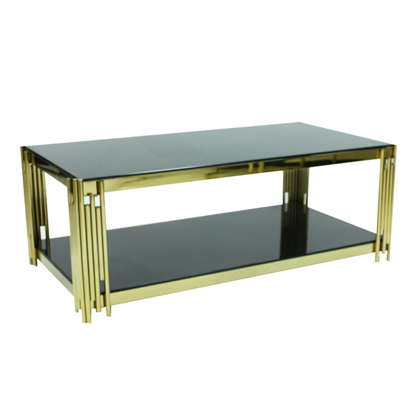 Designer Coffee Table with a glass top and gold accent legs, ideal for modern living room decor.