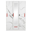 3 Sliding Door Wardrobe with Mirror and Decorative Panels featuring a stylish marble design and red accents.