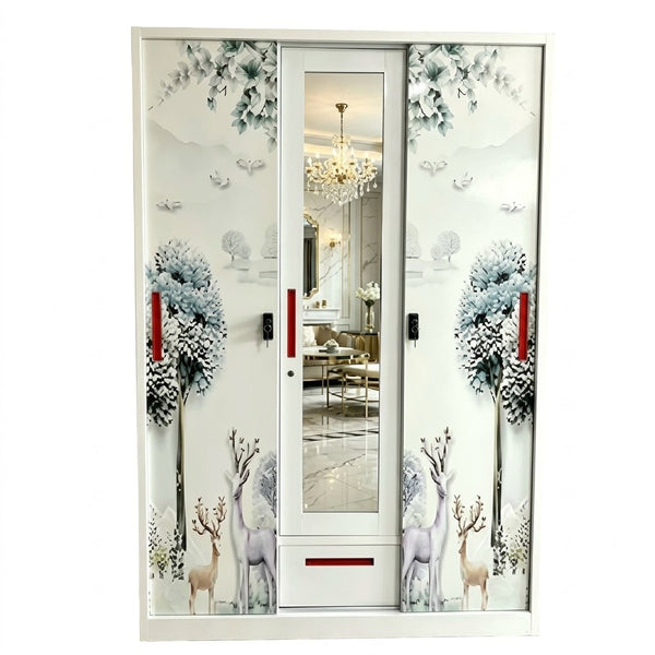 3 Sliding Door Wardrobe with Mirror and Decorative Panels featuring elegant design and sliding mechanism