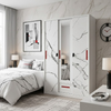 3 Sliding Door Wardrobe with Mirror and Decorative Panels showcased in a modern bedroom setting.