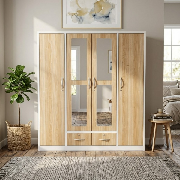 Multi Variant 4 Door Wardrobe with Mirrors and Drawers