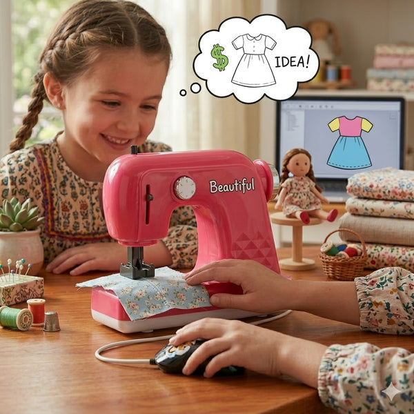 Girls Pretend Play Sewing Machine Toy with Foot Pedal Controller
