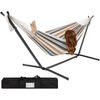 Portable Striped Hammock Swing Chair with a person relaxing and carrying case, perfect for indoor or outdoor use.