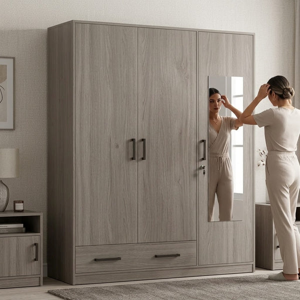 Storage Cabinet Wardrobe with Mirror Panel