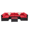 7 Seat Red Corner Patio Lounge Set with modular design and bold red cushions, perfect for outdoor relaxation.