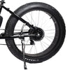 Close-up of the rear wheel of a 26-Inch Fat Tyre Electric Bike, showcasing the fat tyre and disc brake.