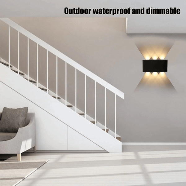 Modern LED Wall Light illuminating a stylish indoor space, showcasing outdoor waterproof and dimmable features.