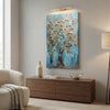 Vertical Golden Tree Canvas Wall Art displayed in a contemporary living room with elegant decor.