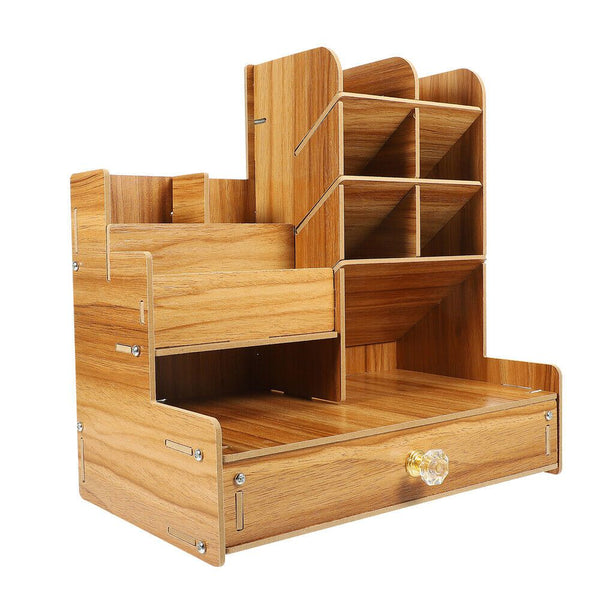 Perfect Dealz Wooden Desk Organizer Multifunctional Office Stationary Storage Holder