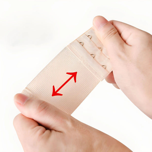 3 Pieces Bra Extender Hooks being stretched between two hands to showcase flexibility and comfort.
