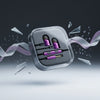Compact True Wireless Bluetooth Earbuds in clear charging case with floating design and vibrant purple accents.