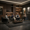 Benya Professional Leather Office Couch in a modern office setting with professionals discussing.