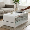 Arch High Gloss Coffee Table White with a glass shelf, modern living room centerpiece.