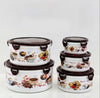 Classic Polished Enamel Ice Flower Bowl 5 Piece Set featuring stylish and functional nesting containers for kitchen organization.