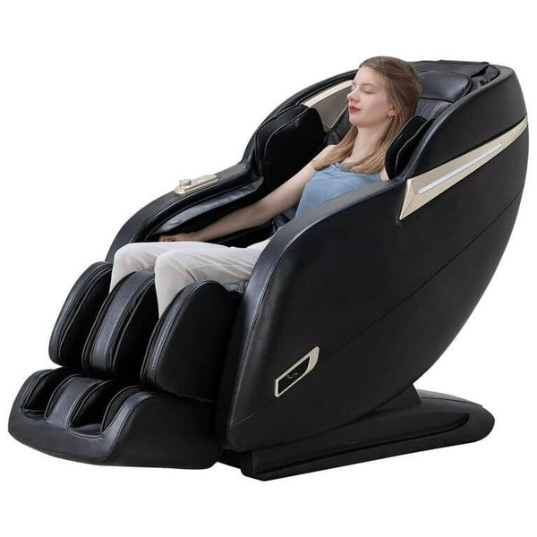 A woman relaxing in the Land Hero Deluxe Massage Chair, enjoying a full-body massage experience.