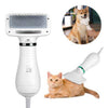 2 in 1 Pet Grooming Hair Dryer and Slicker Brush with a cat and a dog being groomed.