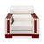 Executive Modern Armchair Sofa with white upholstery and wooden accents, offering stylish and comfortable seating.