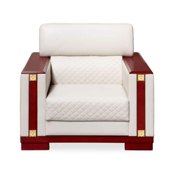 Executive Modern Armchair Sofa with white upholstery and wooden accents, offering stylish and comfortable seating.