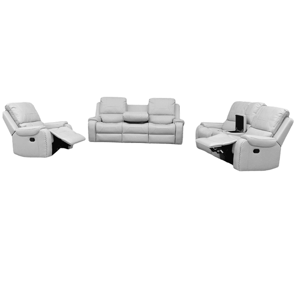 Motorized Recliner Sofa with Smooth Leather in a modern living room setting, showcasing adjustable reclining features.