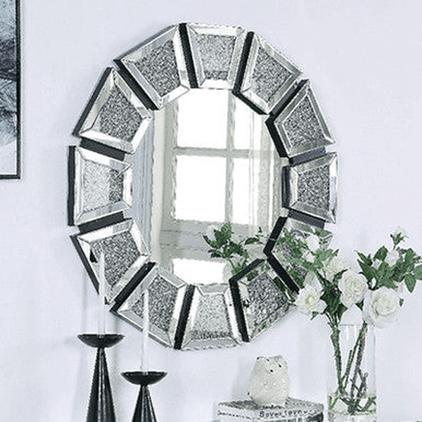 Perfect Dealz Elegant Crystal Bevel Round Wall Mirror – 35″