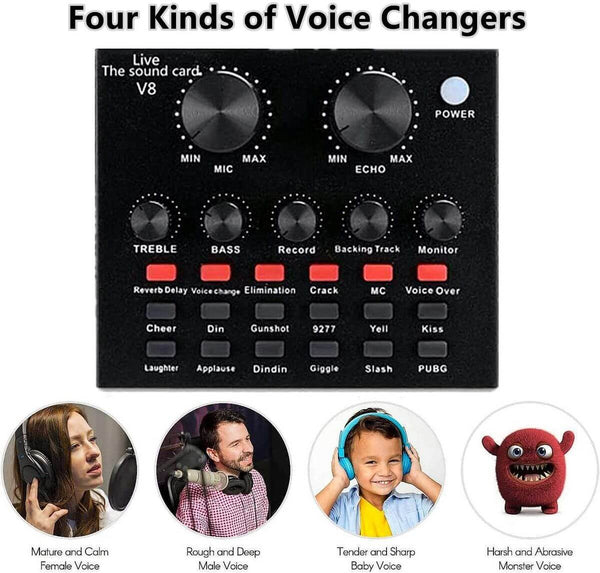 Perfect Dealz Podcast Equipment Bundle E300 Mic Kit with V8 Live Sound Card Black