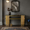 Stylish and Modern Console Table featuring elegant gold accents and contemporary design in a stylish entryway.