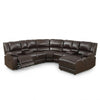 Wembley Luxury Recliner Sectional Couch in rich brown leather, perfect for family movie nights and relaxation.