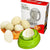 2 in 1 Egg Slicer with sliced hard-boiled eggs and eggs in a basket for meal prep and garnishing.