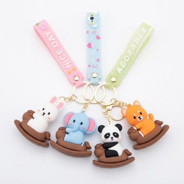 Cartoon Animal Keychain featuring adorable animal figures on keyrings, perfect for adding fun to keys or bags.