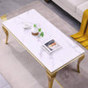 Sleek Modern Coffee Table with a marble top and gold legs, showcasing minimalist design in a stylish living room setting.