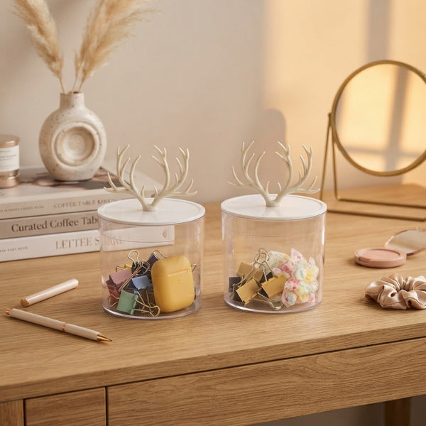 Antler Desktop Storage Box for organizing small items with decorative antler design on a desk.