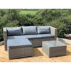 Garden Lounge Set with Grey Cushions displayed in an outdoor setting, featuring a spacious sofa and coffee table.
