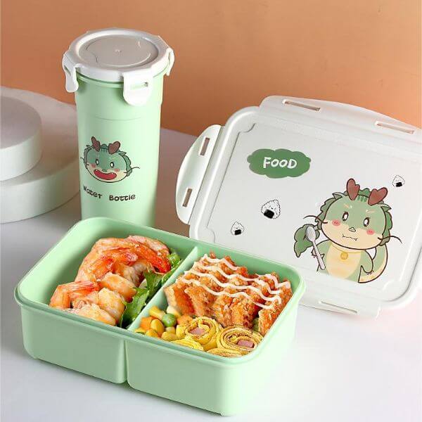 Cartoon Design Plastic Bento Lunch Box with Water Bottle image 0