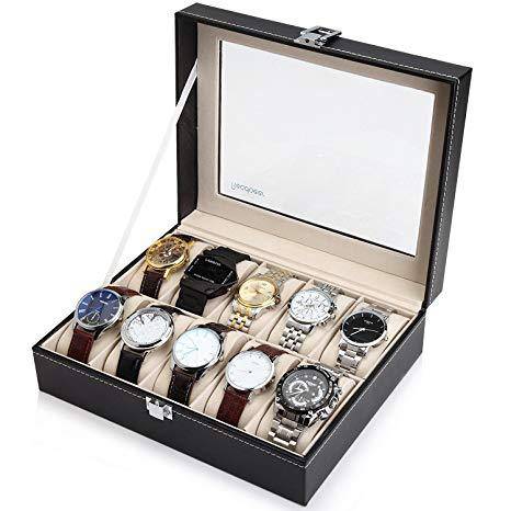 Glass Top 10 Watch Leather Box image 0