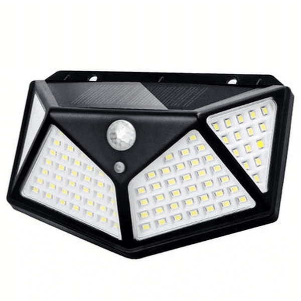 114 Solar Motion Sensor LED Wall Light featuring solar panels and motion detection for outdoor security.