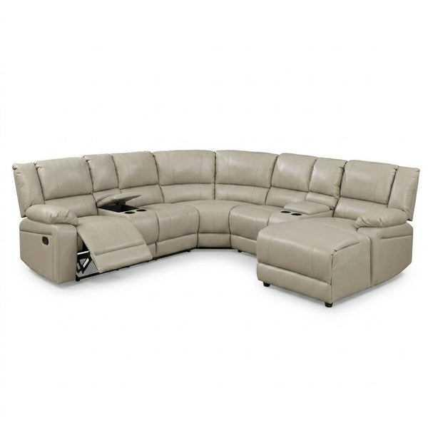 Wembley Luxury Recliner Sectional Couch in a light beige color, featuring adjustable recliners and spacious seating.