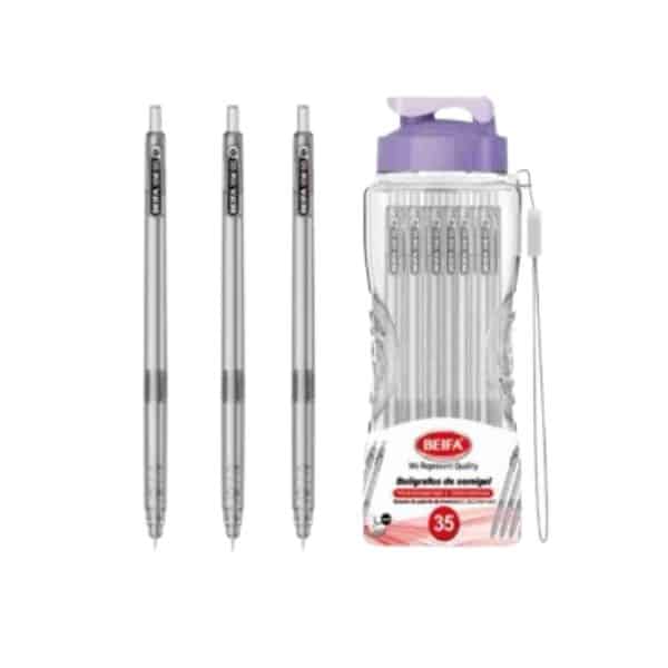 35 pcs Semi Gel Ink Pen 0.7mm Black in a transparent container for smooth, bold writing.