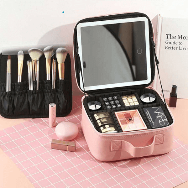 Portable Make Up Organizer Storage Box with LED Light and Mirror image 2