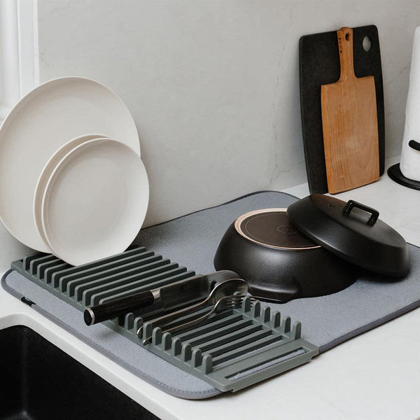 Perfect Dealz Space Saving Large Charcoal Dish Rack Microfiber Drying Mat
