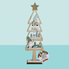 Mini Festive Wooden Table Tree 30 cm with cute gnomes and glitter star, perfect rustic holiday decor.
