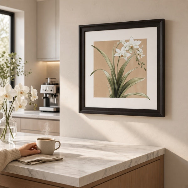 Framed White Orchid Botanical Wall Art Print