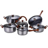 Perfect Dealz 12 Piece Pot Set Stainless Steel Base with Wooden Grain Finish