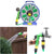 15m Flat Hose with Spray Nozzle on a reel, demonstrating watering plants and connected to a faucet.