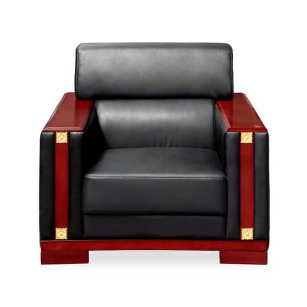Executive Modern Armchair Sofa with sleek black leather and wooden accents for stylish and comfortable seating.